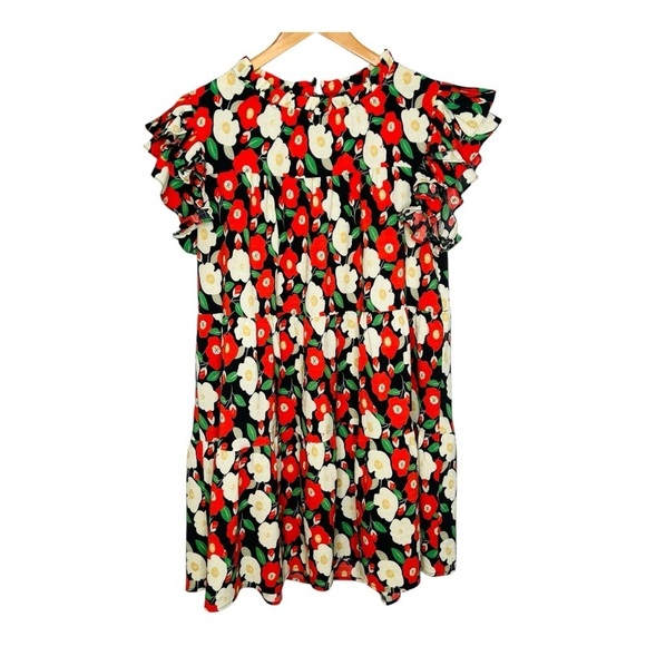 Jodifl Dark Floral Ruffle Sleeve Tiered Dress. Size Large. - Picture 12 of 12